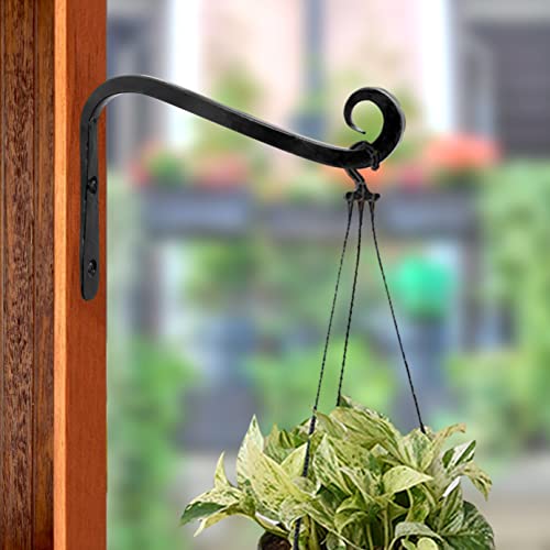 Image of Metal Wall Hook Hanging Plant Bracket Decorative Straight Plant Hanger for Pots, Bird Feeder, Planters, Lantern, Macrame, Wind Chimes Indoor | Outdoor (Pack of 2, L Black 27)