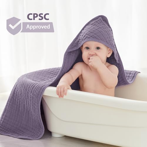 Image of Unnivoll Hooded Baby Towels for Newborn - 2 Pack, 100% Muslin Cotton, Baby Bath Towels with Hood, Soft and Absorbent for Girls Infant, Toddler and Kids, Large 32x32 Inches, Newborn Essential