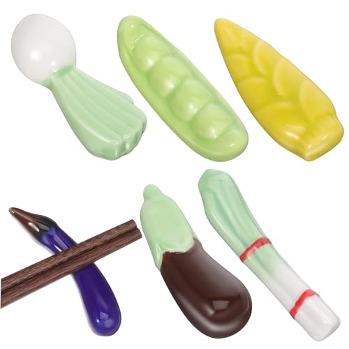 VERDANVERSE 6個陶製かわいい野菜形状の箸置き 食卓用箸ホルダー テーブルデコ