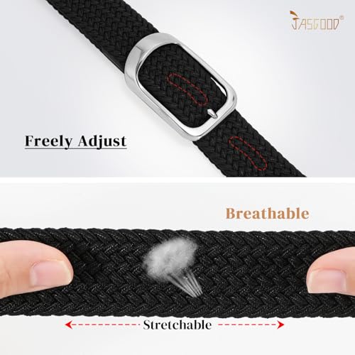 Image of JASGOOD Stretch Belt for Men, Men Women Elastic Woven Braided Belt 1 3 /8 Casual Belt Golf Belt for Jeans Pants