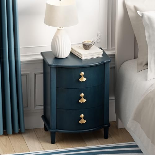 COZAYH Elegant 3-Drawer Nightstand with Gold Leaf Handles, Vintage Curved