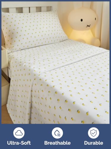 Image of Kids Twin Size Lemon Bed Sheets - 3 Piece Kids Lemon Sheet Set - Citrus Fruity Bedding - Ultra-Soft, Cute & Cozy - Breathable & Machine Washable - Colorful Bed Set for Boys, Girls, Teens & Toddlers