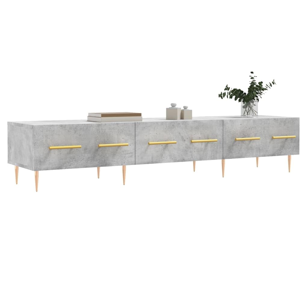 Szafka pod telewizor, betonowa szara z drewnopochodnymi z żelaznymi nogami, 150 x 36 x 30 cm, niska szafka z 3 szufladami, miejsce do przechowywania do salonu i kina domowego, nowoczesny mebel