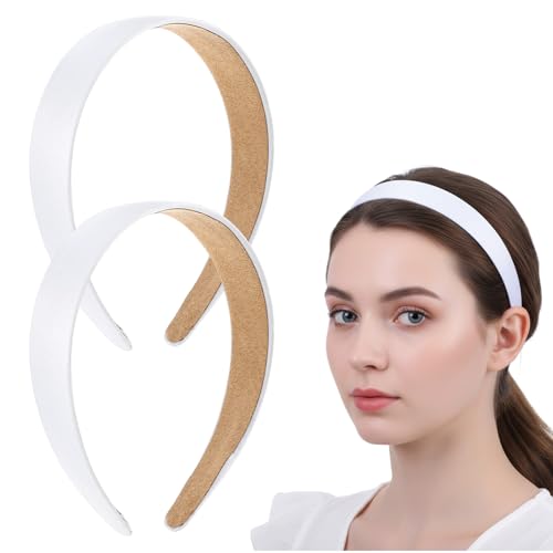 Image of DOPENSPI 2PCS PU Leather Headband, White Headbands for Women 1.1 Inch Wide