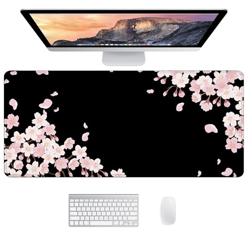 Tapis de souris noir surpiqué grand format motif sakura