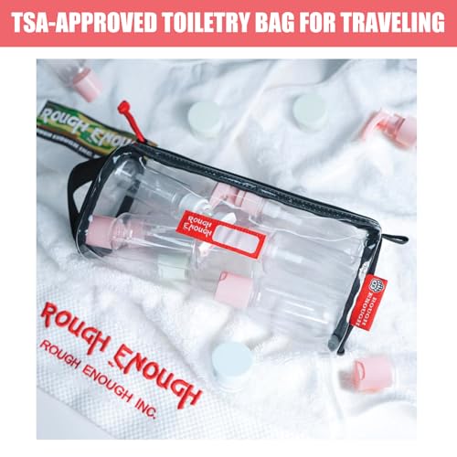 RE ROUGH ENOUGH TSA Onaylı Tuvalet Çantası Şeffaf Seyahat Düzenleyici Kılıf Fermuarlı ve Saplı Havaalanı Güvenliği Stadyum Cep Telefonu Aksesuarı USB Kablosu Taşınabilir Banka Güç Şarj Cihazı