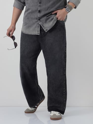 Image of Urbano Plus Men's Loose Baggy Fit Heavy Washed Jeans Non-Stretchable