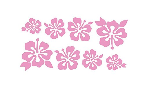 8 Hibiscus Flowers Assorted Sizes - Make Your Own Flower Lei Sticker Decal Hawaii Pink