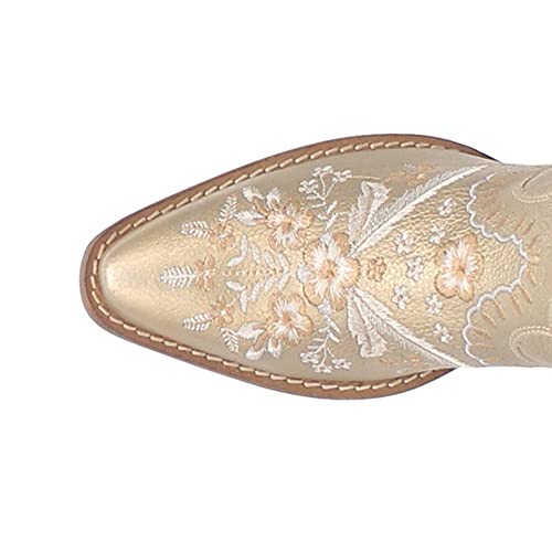 Dingo Womens Primrose Floral Snip Toe Casual Boots Ankle Mid Heel 2-3" - Gold - Size 9 M #TOP3