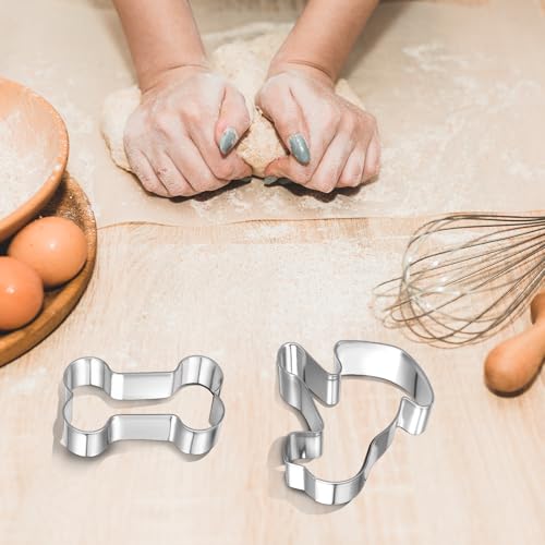 4 Stück Keksausstecher Hund Knochen, Fußabdrücke, Haus, Welpe Plätzchen Ausstecher Plätzchen Ausstecher aus Edelstahl für Kinderbacken, Kindergeburtstage, Hunde-Mottoparty