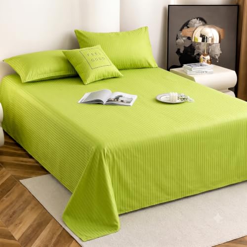 Image of Satin Striped Glace Cotton Double bedsheet with 2 Pillow Cover | Soft & Smooth Finish | Double Bed bedsheet 90 x 90 Inch | Pillow Cover 18 x 28 Inch | Breathable, Fade Resistant