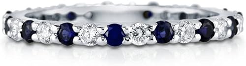 Miniatura 2 de BERRICLE Anillos de boda de plata de ley con zafiro azul simulado juego de anillos de eternidad de circonita cúbica con circonita cúbica para mujer