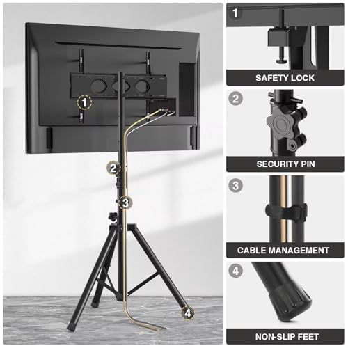 Image of Audiovan Metal Tripod TV Stand Wooden for 32-55 Inch,Floor TV Stand (Height - 1455) 100x100-400x400 VESA Corner TV Stand Floor Standing (Black, Tripod 32-55 Inch)