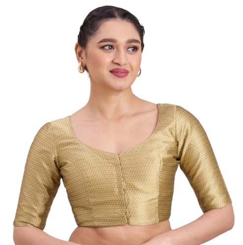 Image of Studio Shringaar Women's Brocade Half Sleeve Bright Readymade Saree Blouse