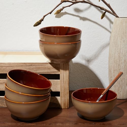 Image of Pokini 5.5 inch Stoneware Cereal Bowls Set of 6, 22 Oz Soup Bowls Set