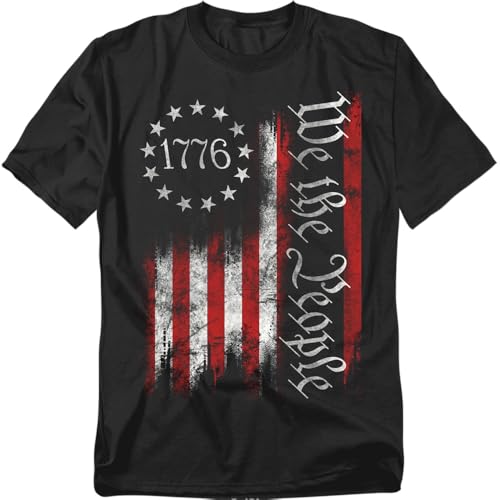 Popfunk We The People 1776 T Shirt Patriotic American Freedom Tee for Men or Women Unisex Adult Black Small