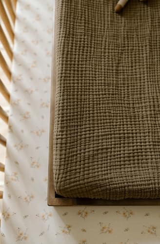 Image of Oilo Crib Sheet, Breathable, Fitted, Organic Cotton Jersey, 300-Thread, Machine Wash, Fits Standard Crib (28 inch x 52 inch x 9 inch), Toddler Bedding, Heirloom Organic Collection, Dainty Floral
