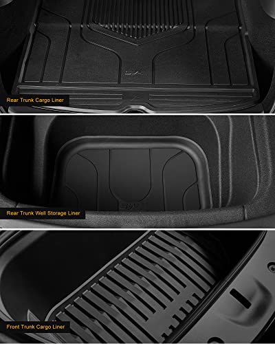 3W Tesla Model Y Floor Mats & Front And Rear Trunk Liner, Tpe All Weather Custom Fit Floor Liner Compatible For Tesla Model Y 2020-2023 5-Seater, Full Set Floor Mats And Cargo Mat Accseeories, Black #TOP3