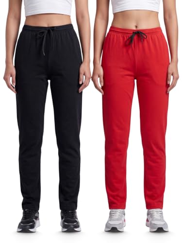 Image of Fflirtygo Cotton Solid Track Pant /Lounge Wear /Pocket Payjama �100% Export Quality Soft Cotton Night Wear /Pocket Pyjama for Women Combo Pack, Black & Blue Pyjama