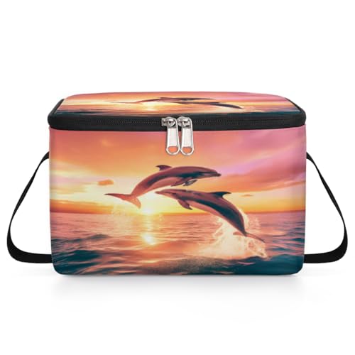 GzLeyigou Aquatic Animal Dolphin Lunch Bags for Women Men 9 Cans, Hot & Cold Food Delivery Bag Insulated Grocery Bag Insulated Lunch Box Beach Dolphins Cooler Bag for Office Work Picnic Beach