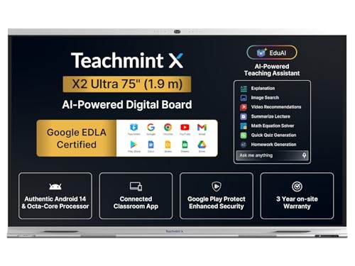 Image of Interactive Flat Panel with Inbuilt CPU for Teaching 75 Inch (1.90m) | Google EDLA | X2 75 Ultra Interactive Whiteboard Android 14 | 8GB, 128 GB| Inbuilt Camera & mic | Digital Board