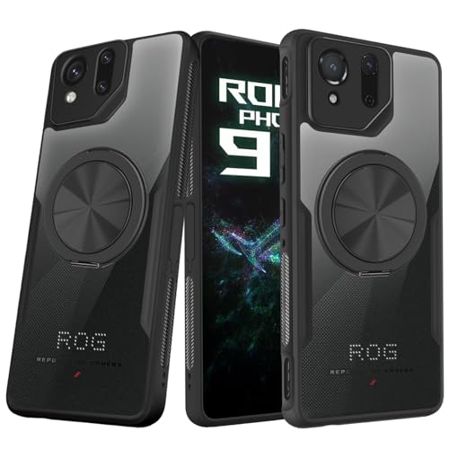 HARUINO Funda para ROG Phone 9 Pro, Rog 9, Rog 9 FE Magnética Carcasa Protectora [Textura Antideslizante] Transparente PC Trasera y TPU Silicona Bordes Negro Protección Case