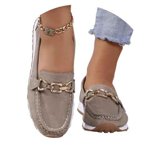 ticticlily Damen Mokassins Bequeme Loafers Flach Schuhe Slip on Freizeitschuhe Runde Zehe Wanderschuhe Halbschuhe A Grau 38 EU