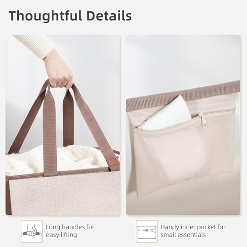 Image of STORAGE MANIAC Collapsible Laundry Basket, 16.9 Gal. Large Pop-up Laundry Hamper with Long Carry Handles, Space-Saving Foldable Clothes Hamper with Bottom Elastic Band, Travel Laundry Bags, Oat Beige