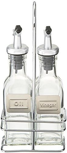 Cuisinox Cruet Oil and Vinegar Bottles Set with Dripless Spouts and Wire Caddy, English Labels - 6 oz. each image 3