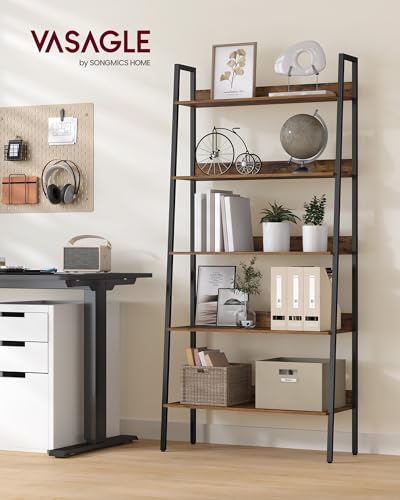 VASAGLE Bookshelf, 5-Tier Bookcase, Ladder Shelf for Home Office, Living Room, Bedroom, Kitchen, Rustic Brown and Ink Black ULLS129B01 - Image 3