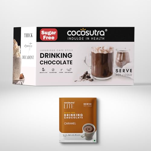 Image of COCOSUTRA Sugar Free Drinking Chocolate Mix | Caramel | 20 Single-Serve Sachets (20g Each) | Low Carb, Low Calorie | Stevia & Erythritol Sweetened | 400g