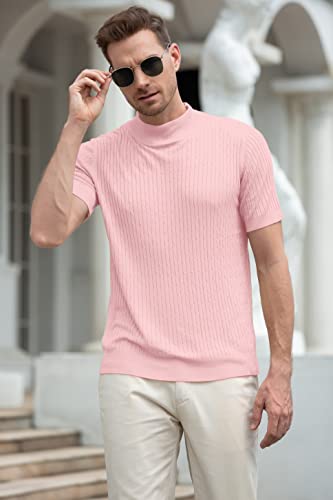 QZH.DUAO Men's Casual Slim Fit Short Sleeve Mock Turtleneck Knit Pullover Sweater, Pink, US Large3