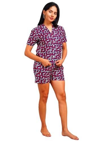 Image of Women's and Girls Cotton Printed Relaxed Night Suit Set of Top & Shorts Set II Sleepwear Set