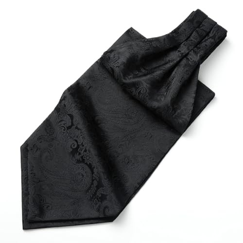 HISDERN Ascot Ties for Men Black Paisley Cravat Ties Jacquard Self Ascots Cravat Scarf Formal Wedding Party