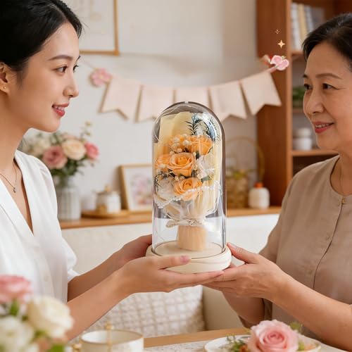 ソープフラワー ガラスドーム LEDライト付き シャボンフラワー 造花 ギフト プレゼント クリスマス 花束 お祝い 記念日 誕生日 アレンジ フラワーギフト 枯れないバラ 花 母の日 プレゼント 結婚祝い バラ フラワーアレンジ [2]