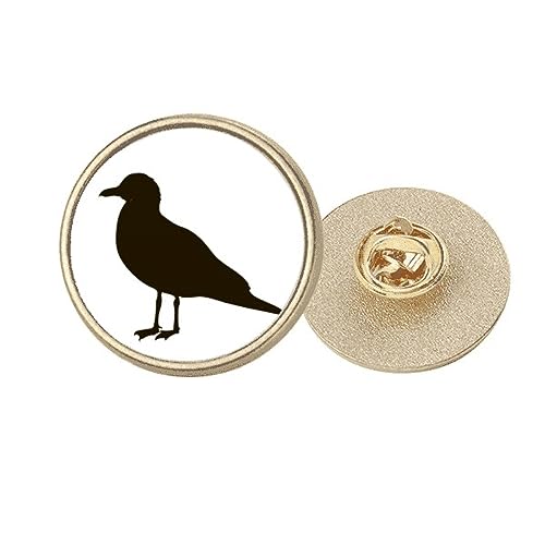 Broche ronde mouette noire en metal dore bijou fantaisie taille M