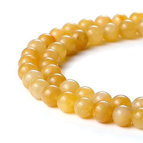 Image of BEADNOVA Yellow Jade Beads Natural Crystal Beads Stone Gemstone Round Loose Energy Healing with Crystal Stretch Cord for Jewelry Making (6mm, 62-64pcs)