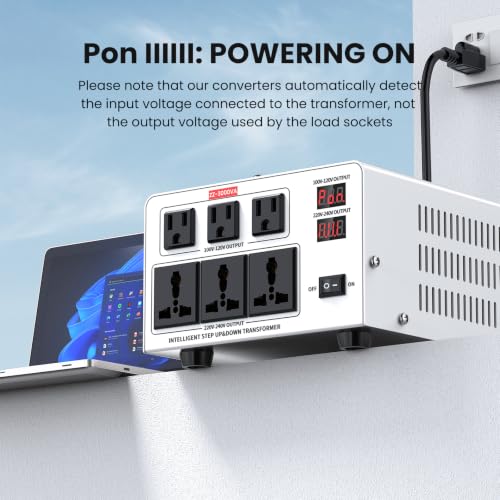Image of 3000W Voltage Converter Transformer - Step Up 110V to 220V & Step Down 220V to 110V, Auto Input Recognition, 3 US & 3 Universal Outlets, LCD Display, Circuit Breaker for Travel & Home