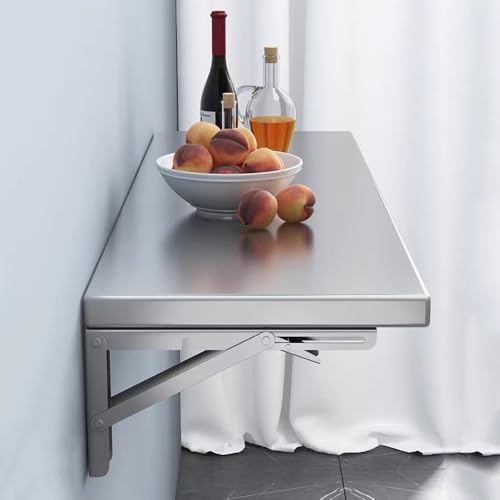 XDLEDMKIZ Escritorio Flotante de Acero Inoxidable, Mesa Plegable de Pared para Espacios pequeños, Cocina y Comedor, Mesa Plegable compacta de Pared con Soportes.