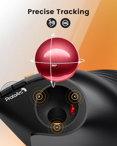 ProtoArc Trackball Inalámbrico Vertical EM05 NL, Ratón Ergonómico Bluetooth Recargable, Conexión 3 Dispositivos, Compatible Con iPad, Mac, PC Windows - Rojo - imagen 4