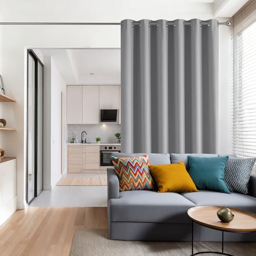 Image of RYB HOME Blackout Thermal Insulated Curtains, Portable Curtain for Sliding Glass Door /Storage /Space Room Divider, Large Window Treatment Room Divider Panel, W80 x L84, Silver Grey, 1 Panel