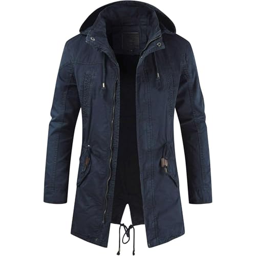 Men's Winter Military Thicken Parka Jacket Military Full Zip Removable Hooded Coat Cotton Warm Mid Long Outerwear