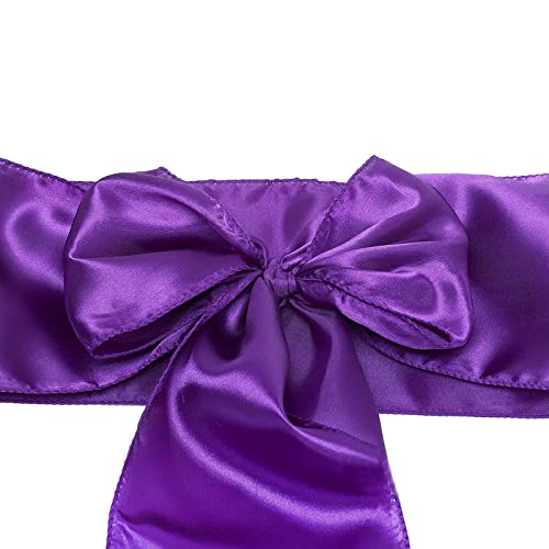 Chanruner White Satin Chair Sashes Ties Chair Ribbon Bows For Wedding Banquet Party (Purple, 50Pcs) #TOP4