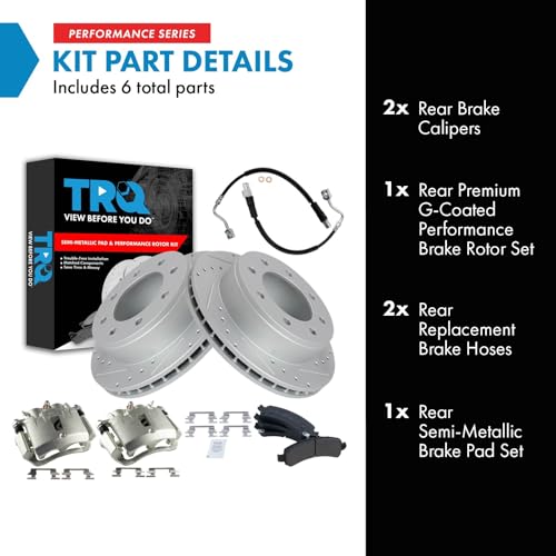 Image of TRQ Brake Pad & Rotor Kit Performance Semi-Metallic Compatible with 2003-2010 Chevrolet Express 2500 2011-2012 Express 3500 GMC Savana 2500 2007-2012 Savana 3500