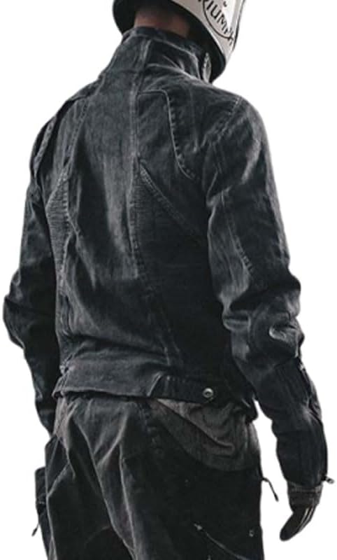 Men's Slim Fit Stand Up Collar Jacket Waste Soil Functional Style Geometric Deconstruction Short Coat