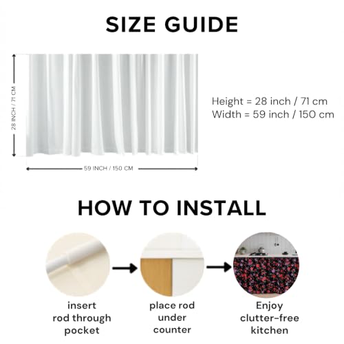Image of Premium Printed Kitchen Sink Curtain | Washable & Dustproof Rod Pocket Counter Skirt | Perfect for Any Sink | Multicolor Cooking Theme Decor for Home & Kitchen(150cm X 70cm) (Red Rose)