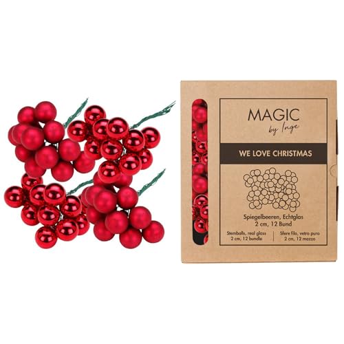 Weihnachtskugeln am Draht Glas 2cm x 144 Stück - Spiegelbeeren matt & glänzend - kleine Dekokugeln für Weihnachten - Mini Christbaumschmuck & Weihnachtsdeko - Ochsenblut