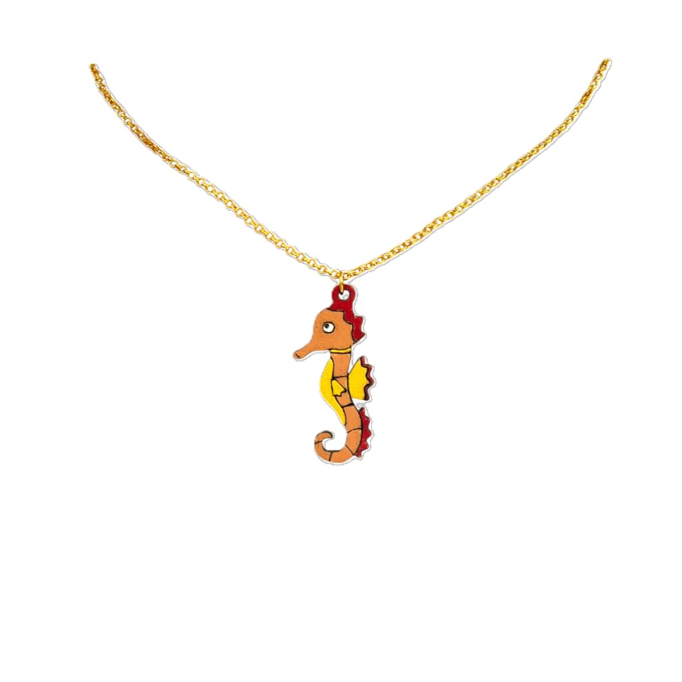 Sastree Colgante Caballito de Mar Original| Edición Limitada Sas365 | Madera Sostenible Pintados a Mano | Joyería Original Marina y Océano (Acero Inox Oro)