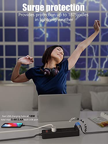 Outdoor Power Strip Weatherproof With Usb Ports, 6Ft Extension Cord Waterproof Power Strip With Surge Protector, 3 Wide Outlets With Switch, Officeroom Bedroom Tv #TOP5