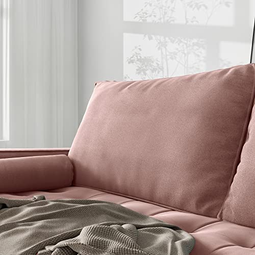 Meeyar Velvet Loveseat Sofa, Love Seats Furniture For Small Spaces, Mid-Century Modern Loveseats For Apartment Living Room Bedroom, Love Seat Couch, Solid Wood Legs, Square Arms (Rose, 58") #TOP6